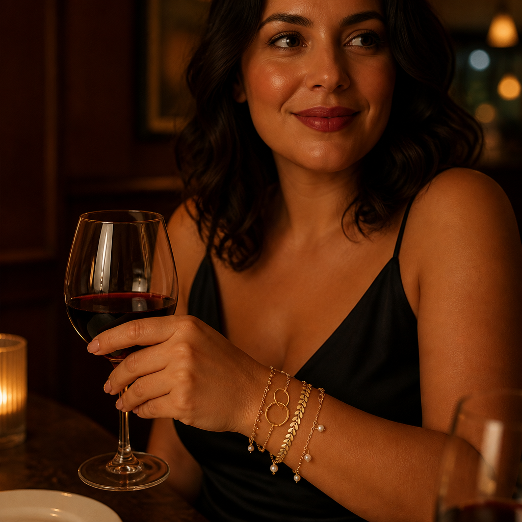 RadianceAura™ – Layered Gold-Plated Bracelet Set Featuring Pearl & Laurel Accents