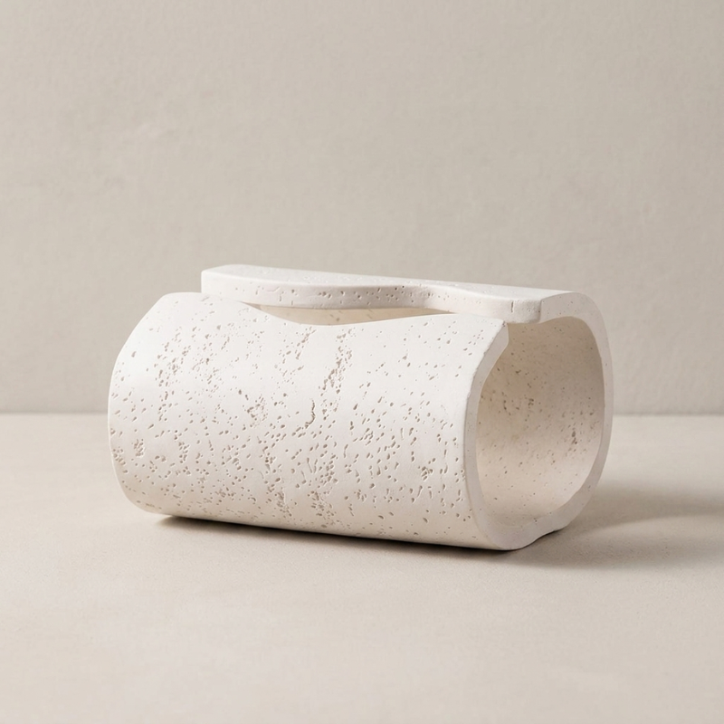 Elegant Curved Tissue Box Cover in Stone Finish