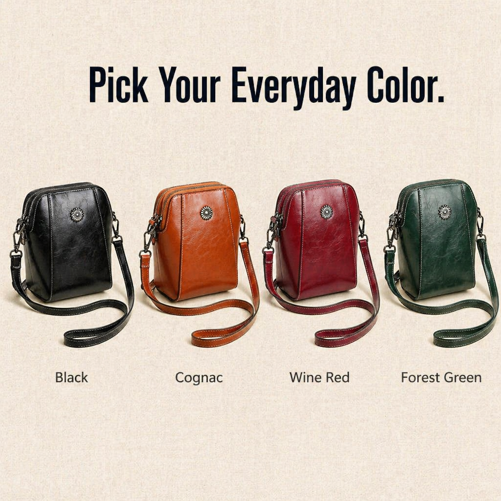 VividAura™ — Soft-Leather Crossbody to Hold Phone, Cards & Lipstick All-in-One