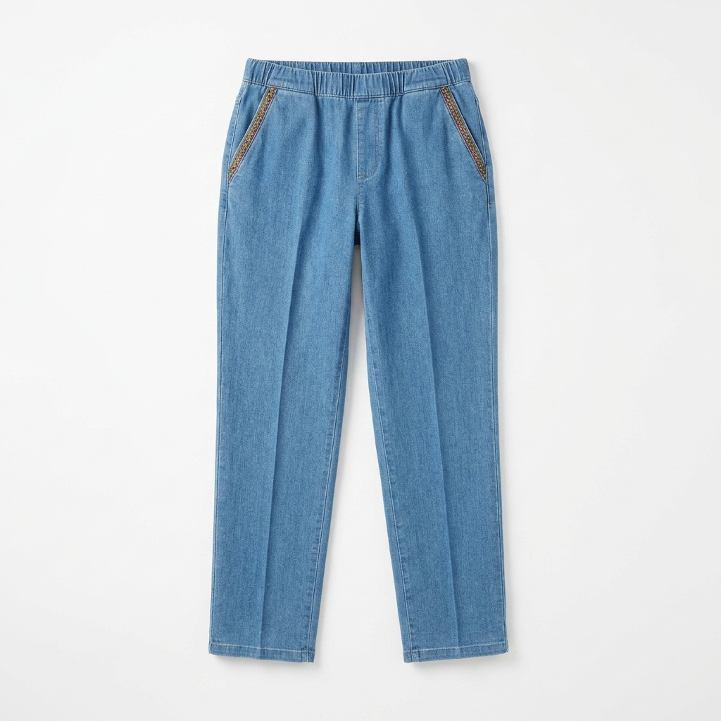 LuxeStride™ – Stretchy Pull-On Jeans with Embroidered Pocket Detailing