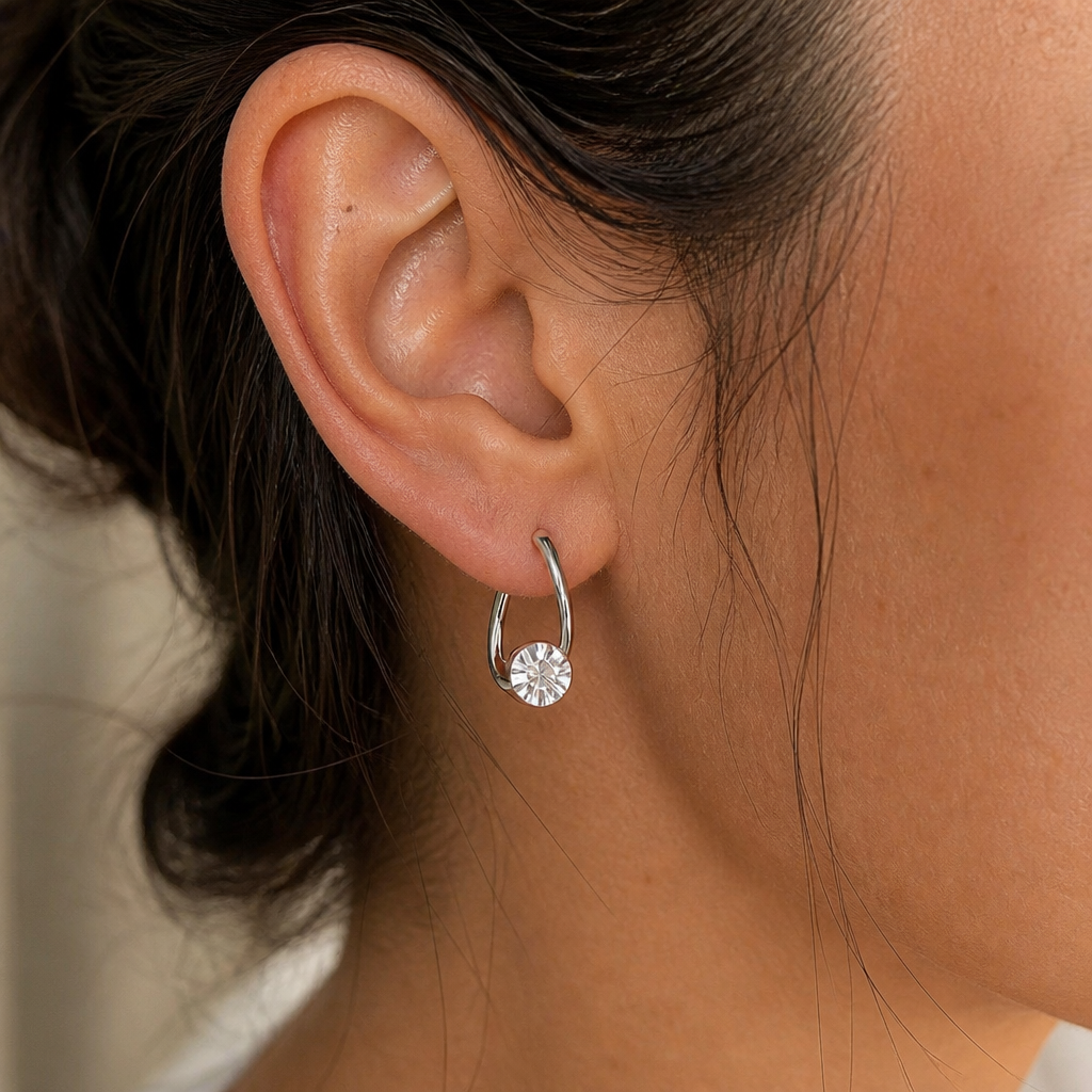 RadianceAura™ – Zircon Hoop Earrings with Floating Design