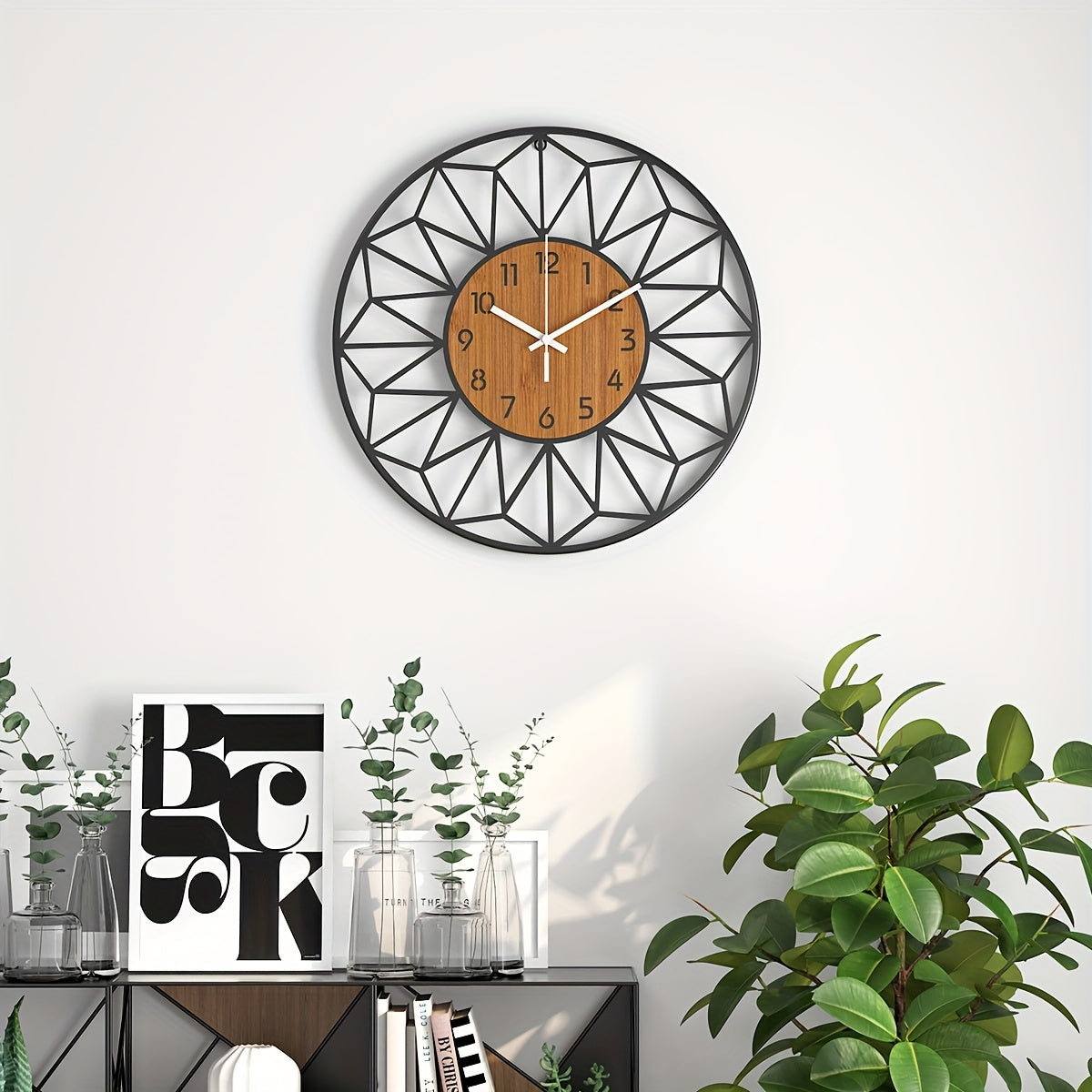Chic Metal Timepiece with Wood-Look Finish