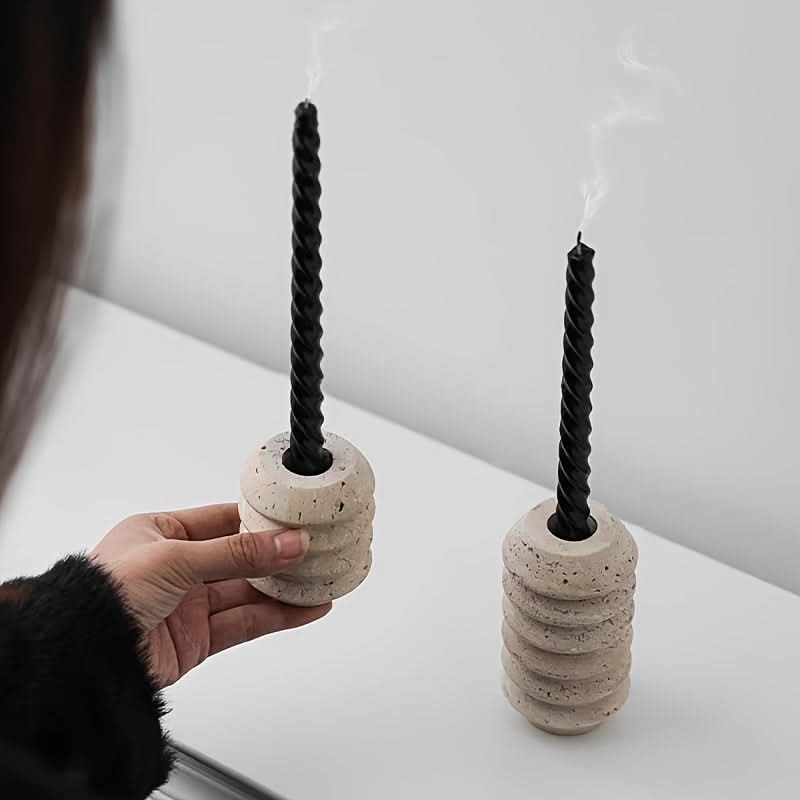 Natural Marble Candle Holder in Roman Travertine Style