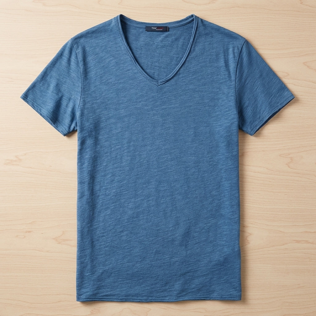 AeroLuxe™ – Lightweight Slub Cotton V-Neck Tee with Raw-Edge Trim