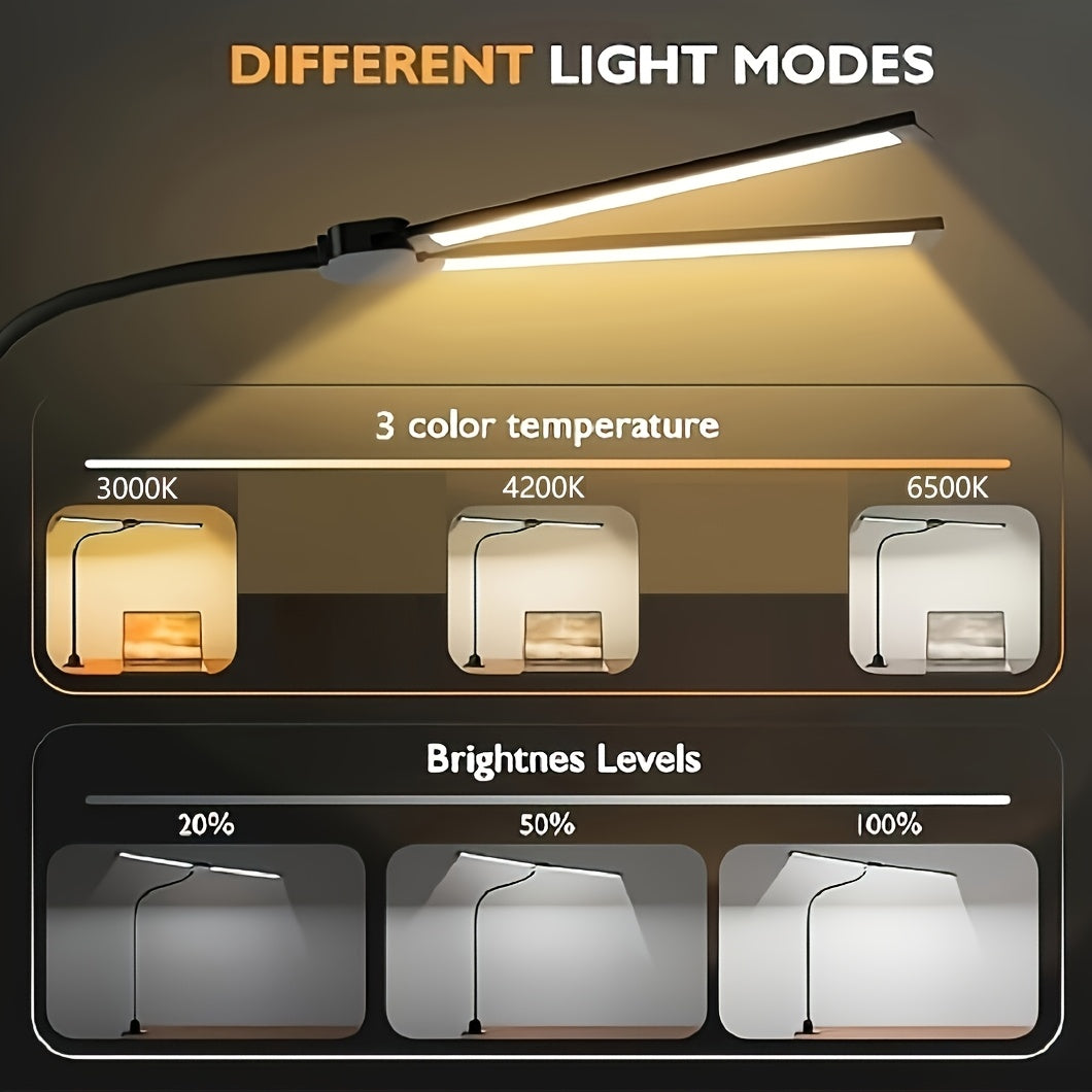LUXLITE - Versatile USB Dual-Head LED Desk Lamp with Adjustable Neck