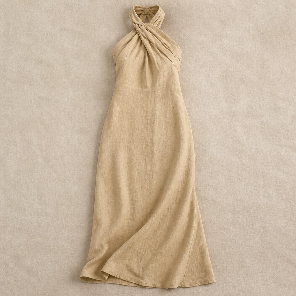 LioraEase™ – Flowy Linen Halter Maxi Summer Dress