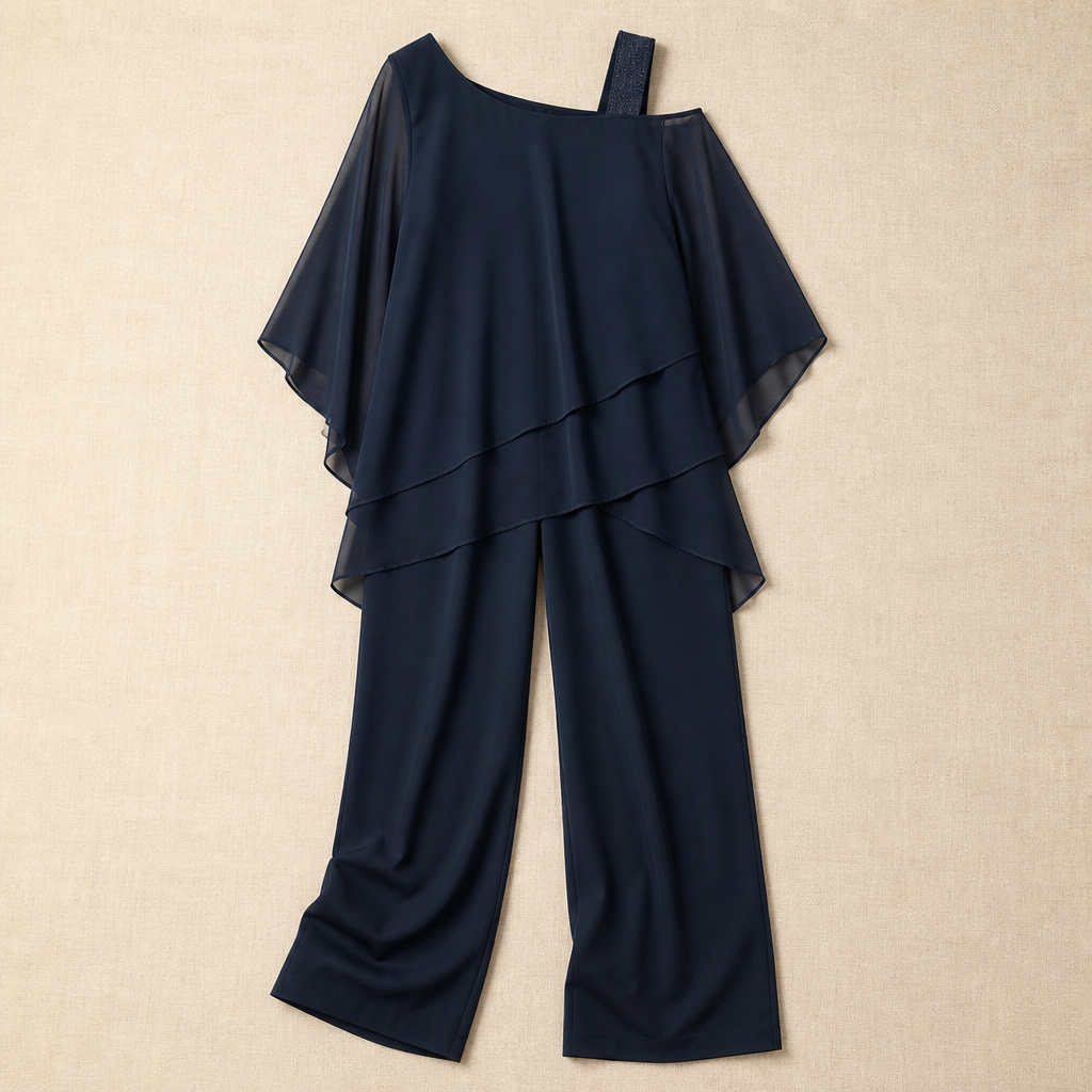 LumaVieve™ – Sleek Asymmetric One-Shoulder Two-Piece Set with High-Rise Pants