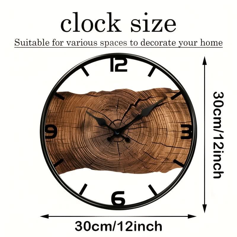 Round Carved Wooden Wall Clock - Silent Design