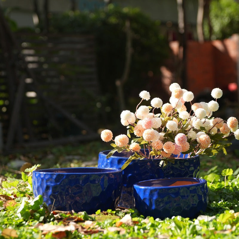 Artisan Crafted Cobalt Blue Ceramic Planter Trio