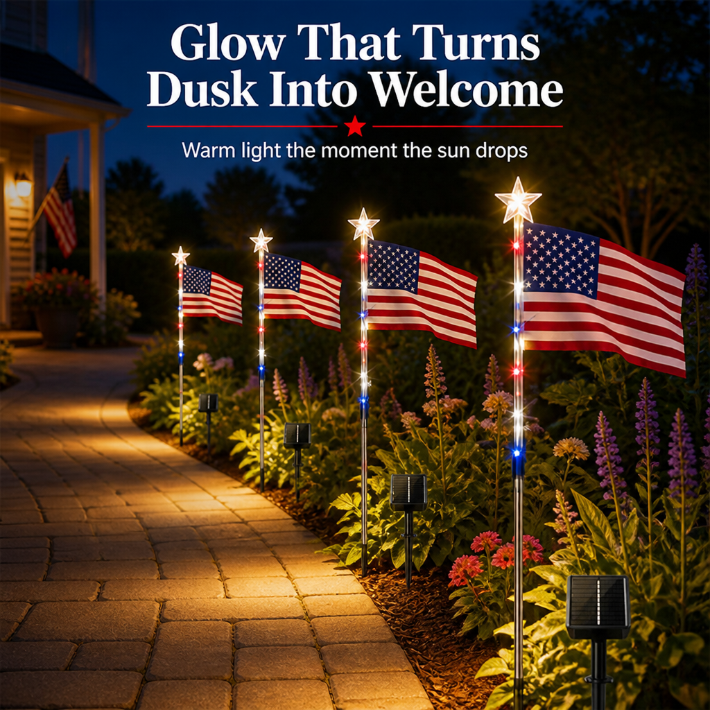 RadiantStar™ 8-Piece Flag Light Set — Ignite Your Patriotism with Effortless, All-Night Glory