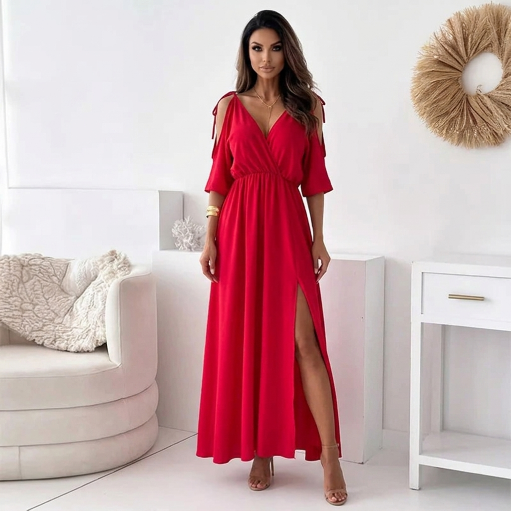 SerenAura™ V-Neck Dress — Own Every Room with Bold, Effortless Confidence