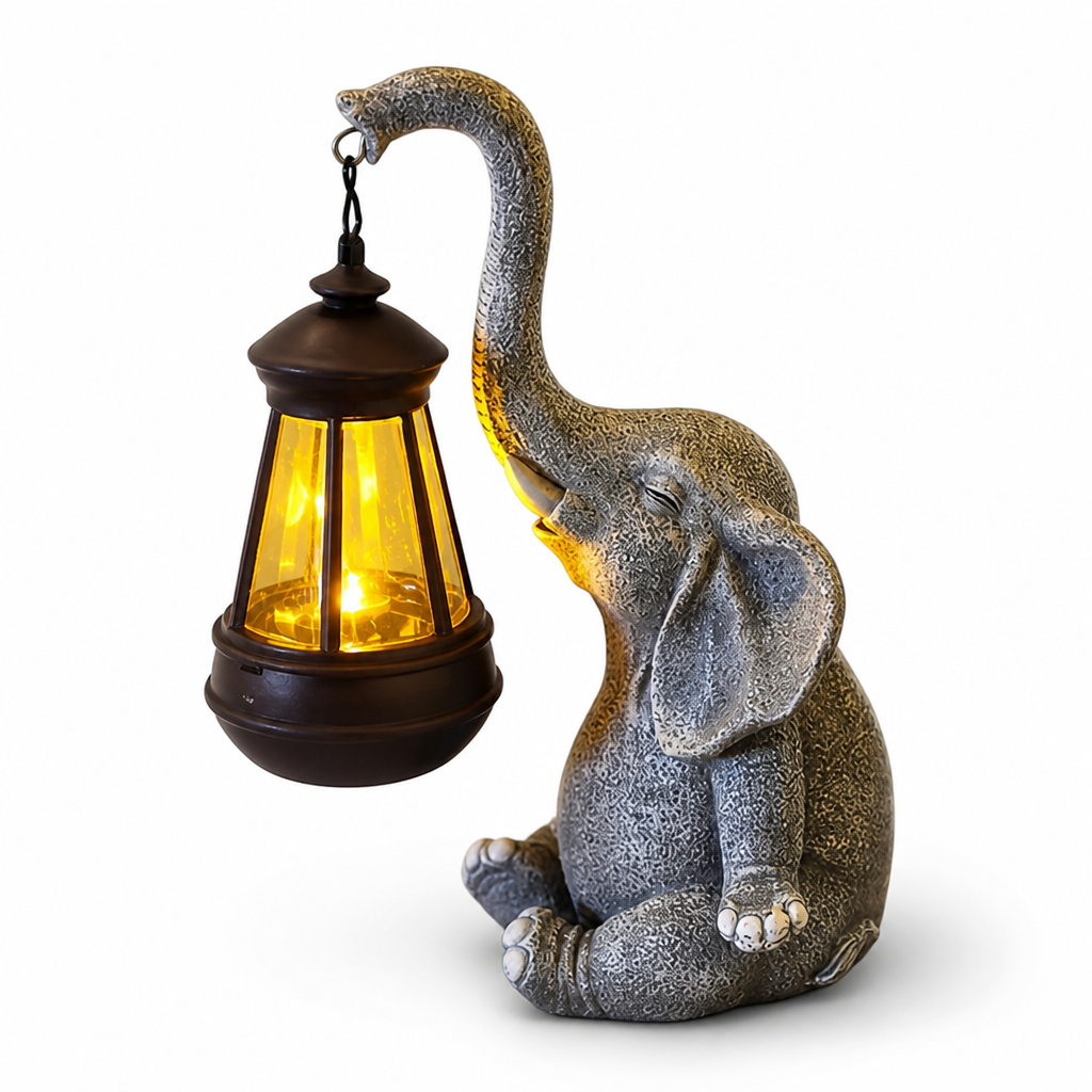 Solar-Powered Resin Warm-Glow Garden Lantern (Elephant Design)