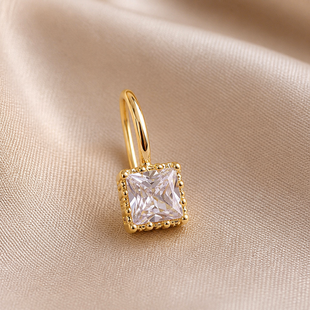 LumaLuxe™ – Delicate Square-Cut Crystal Drop Earrings in Gold