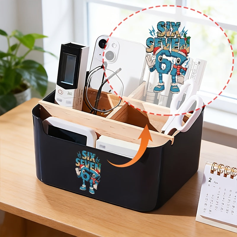 Eco-Friendly Bamboo Desktop Organizer with Unique Flair