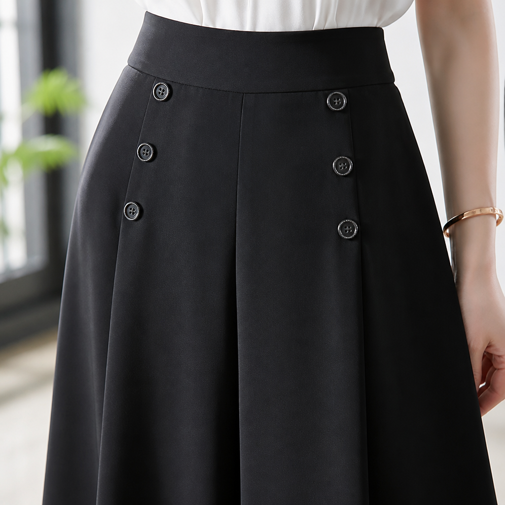 VeroLuxe™ – Wide-Leg Flowing Pleated Pants Featuring Side Button Accent
