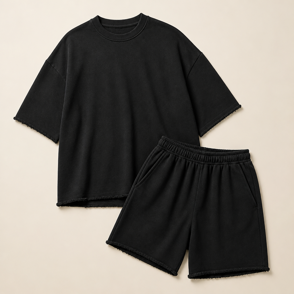 ArdentFlex™ – Oversized Relaxed Raw-Edge Tee and Shorts Set