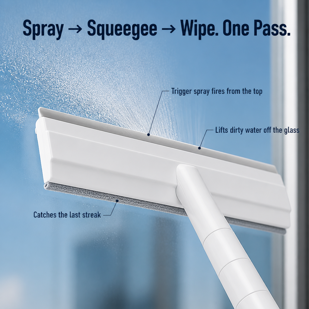 GlassGleam™ — Clean Every Window Spotless with One Spray-and-Wipe Move