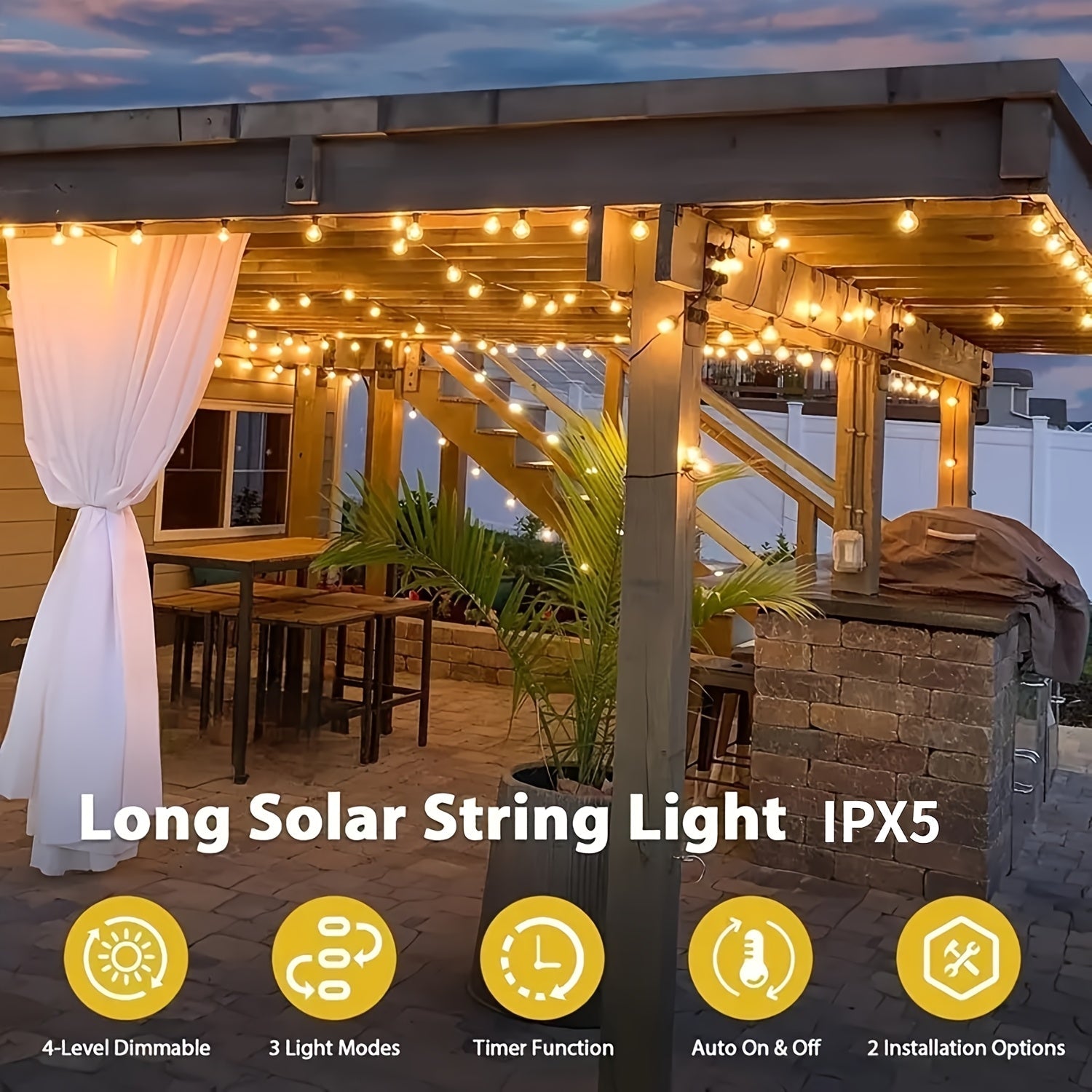 Lumoscape - 100FT Solar-Powered LED String Lights with Adjustable Brightness