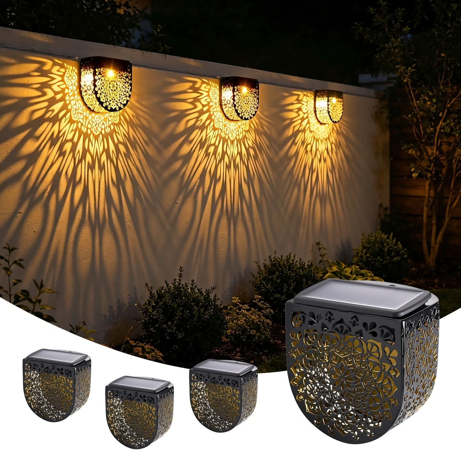 4-Pack of Solar Outdoor Fence Lights with HollowGlow Design