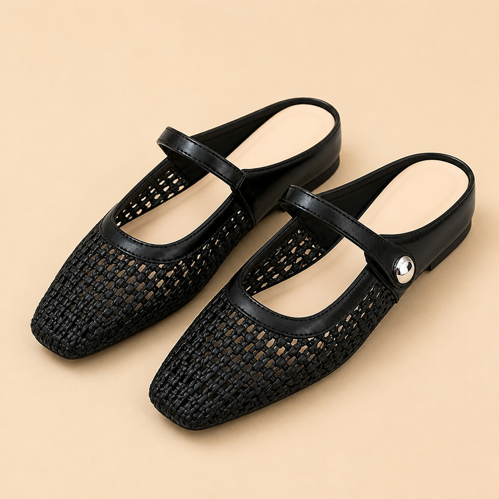 BreezeStep™ – Artisan-Woven Square-Toe Mary Jane Mules