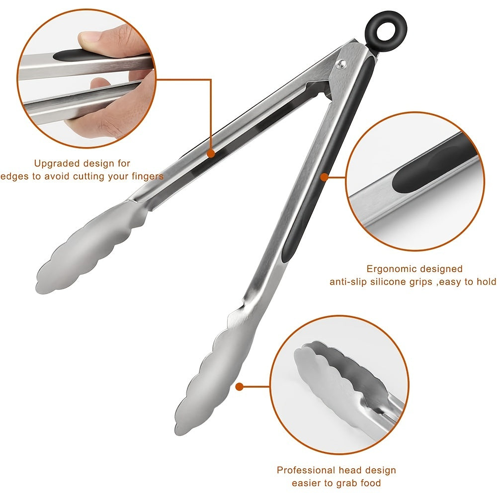 Stainless Steel Culinary Tongs with Silicone Grip & Locking Feature