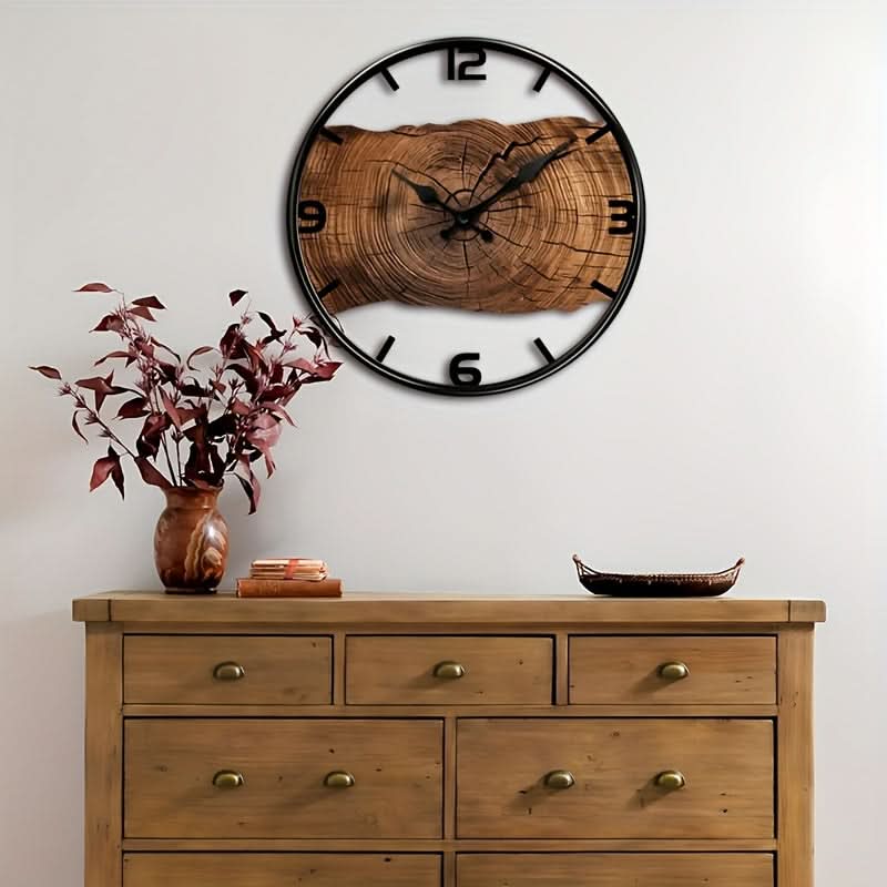 Round Carved Wooden Wall Clock - Silent Design