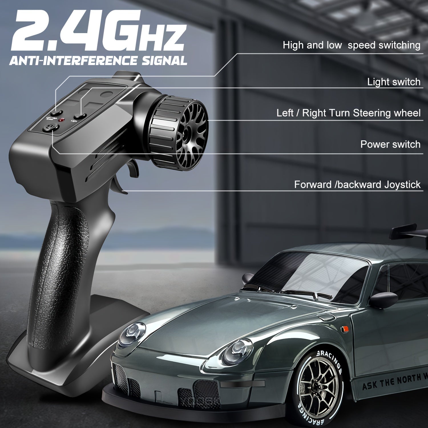 Dynamic 1:24 Drift Racer with LED Wheels and Rechargeable Battery