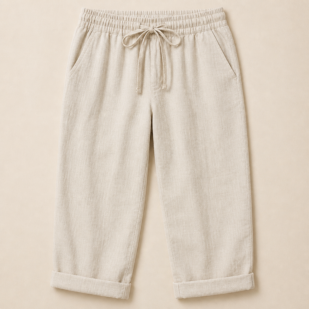 SenseLuxe™ – Airy Cotton-Linen Capri Pants Featuring Rolled Cuffs