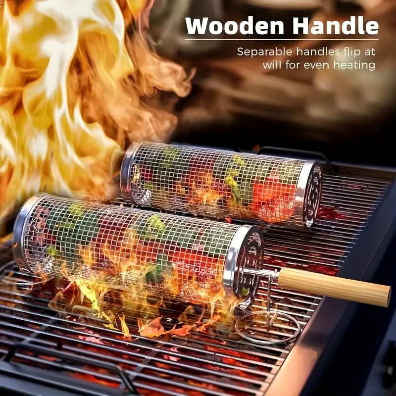 Stainless Steel Grill Basket with Rolling Design