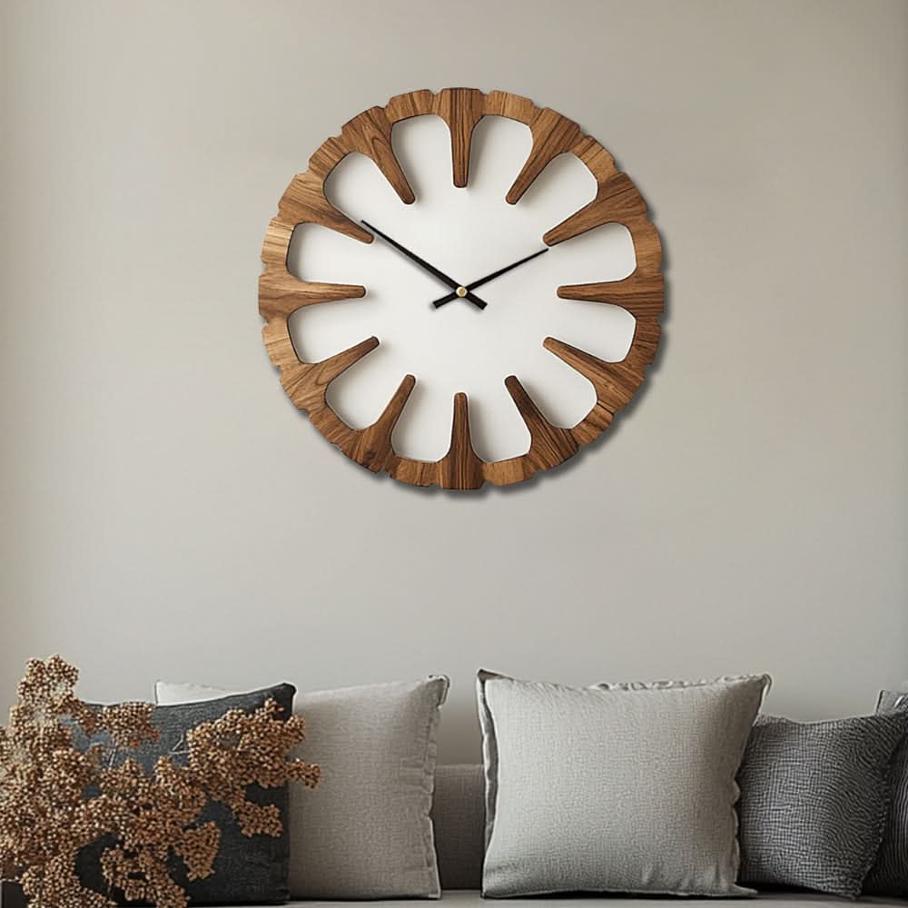 Silent Round Wall Clock in Artistic Wood Design