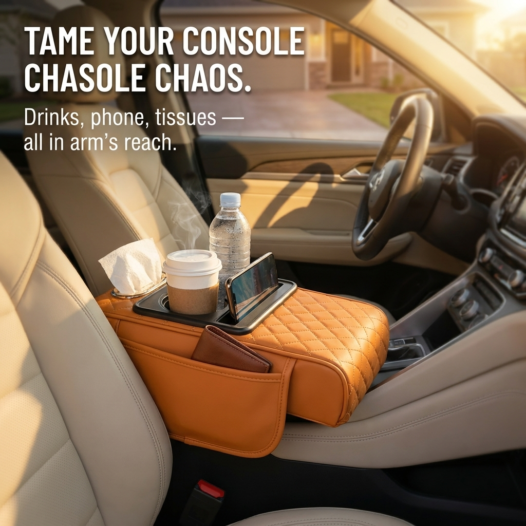 LuminaLuxe™ — Control Center Console Clutter With a Single Strap-On Armrest Pad