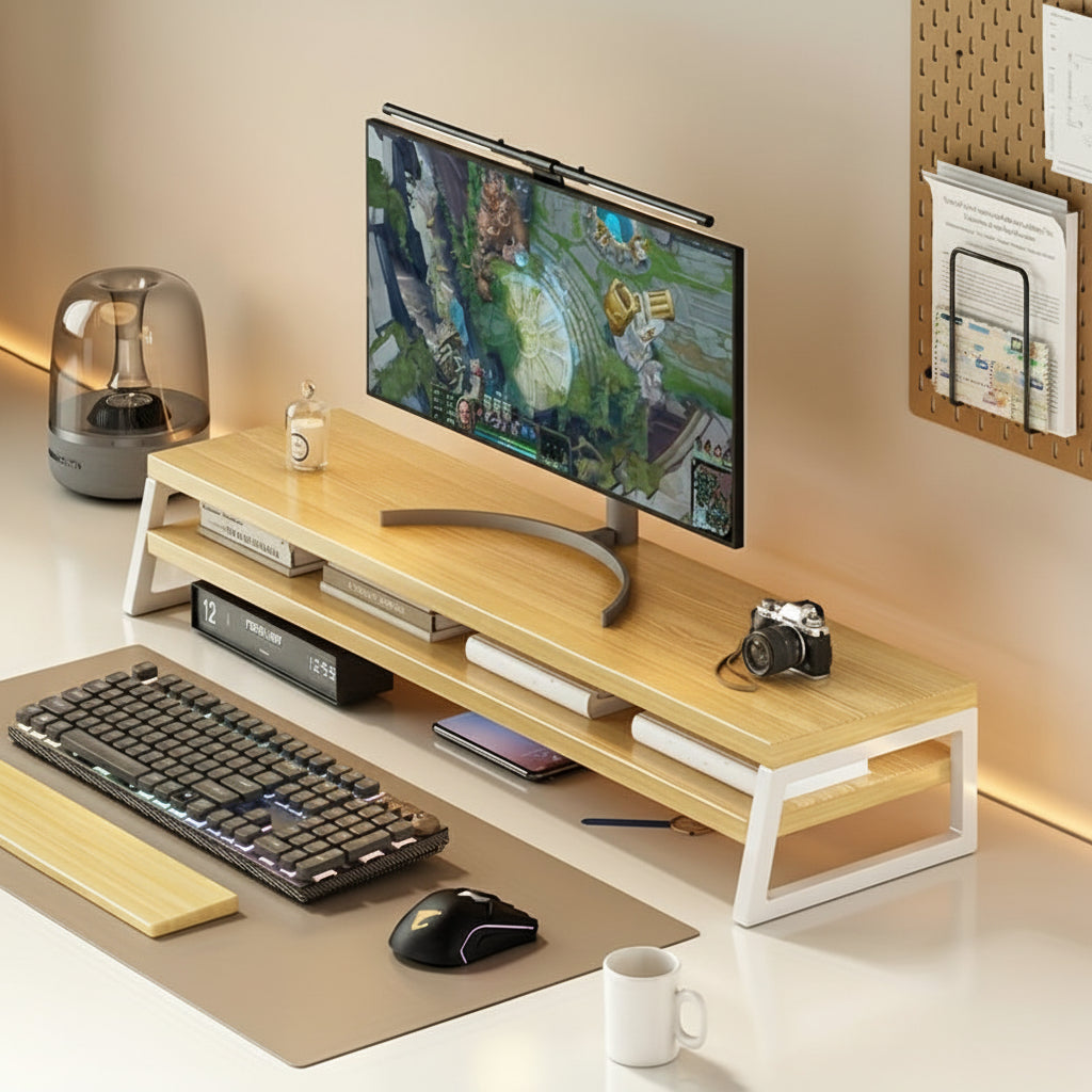ElevatePro - Stylish Wooden Monitor Stand with Storage Solutions