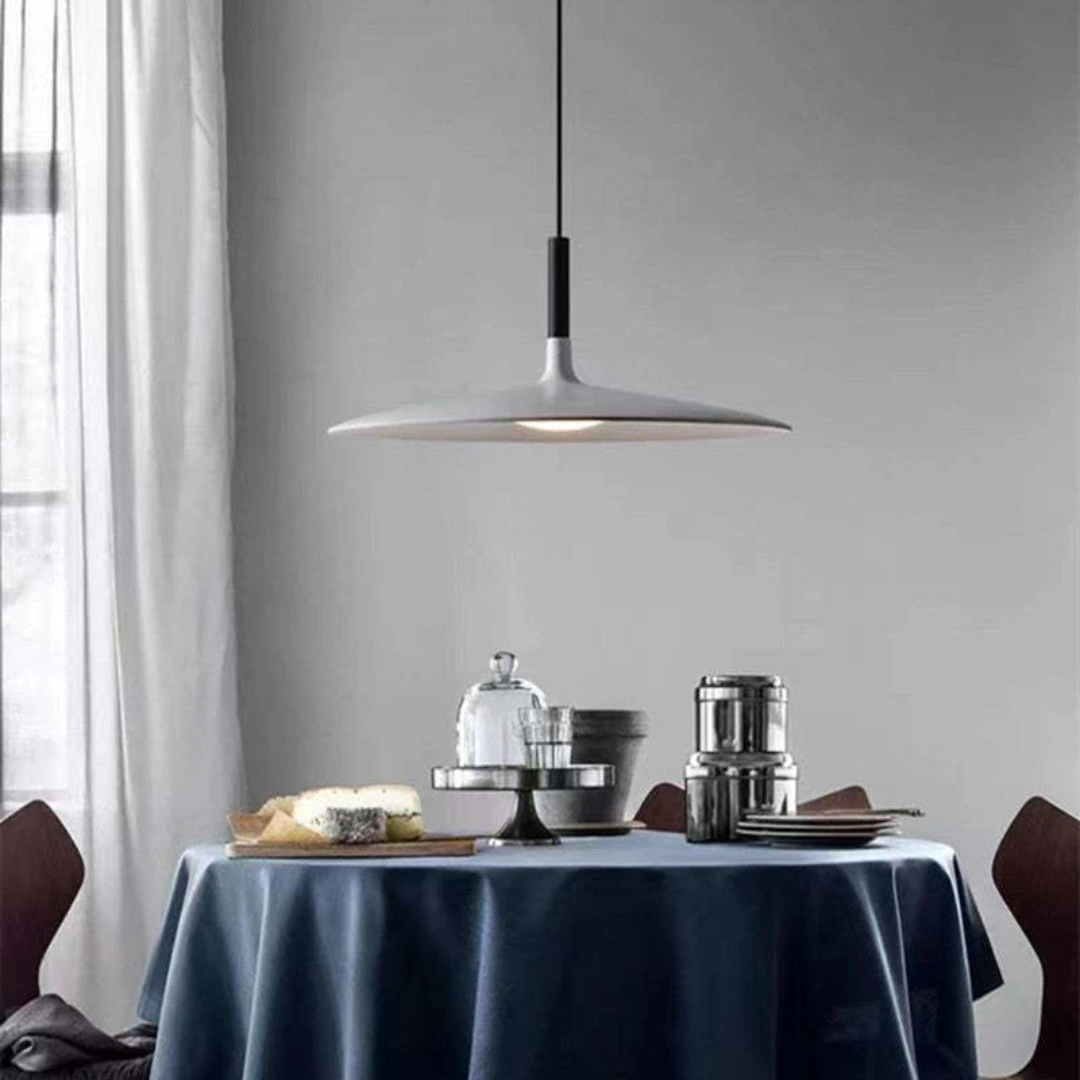 Contemporary White Metal Hanging Lamp – LED, Adjustable Height
