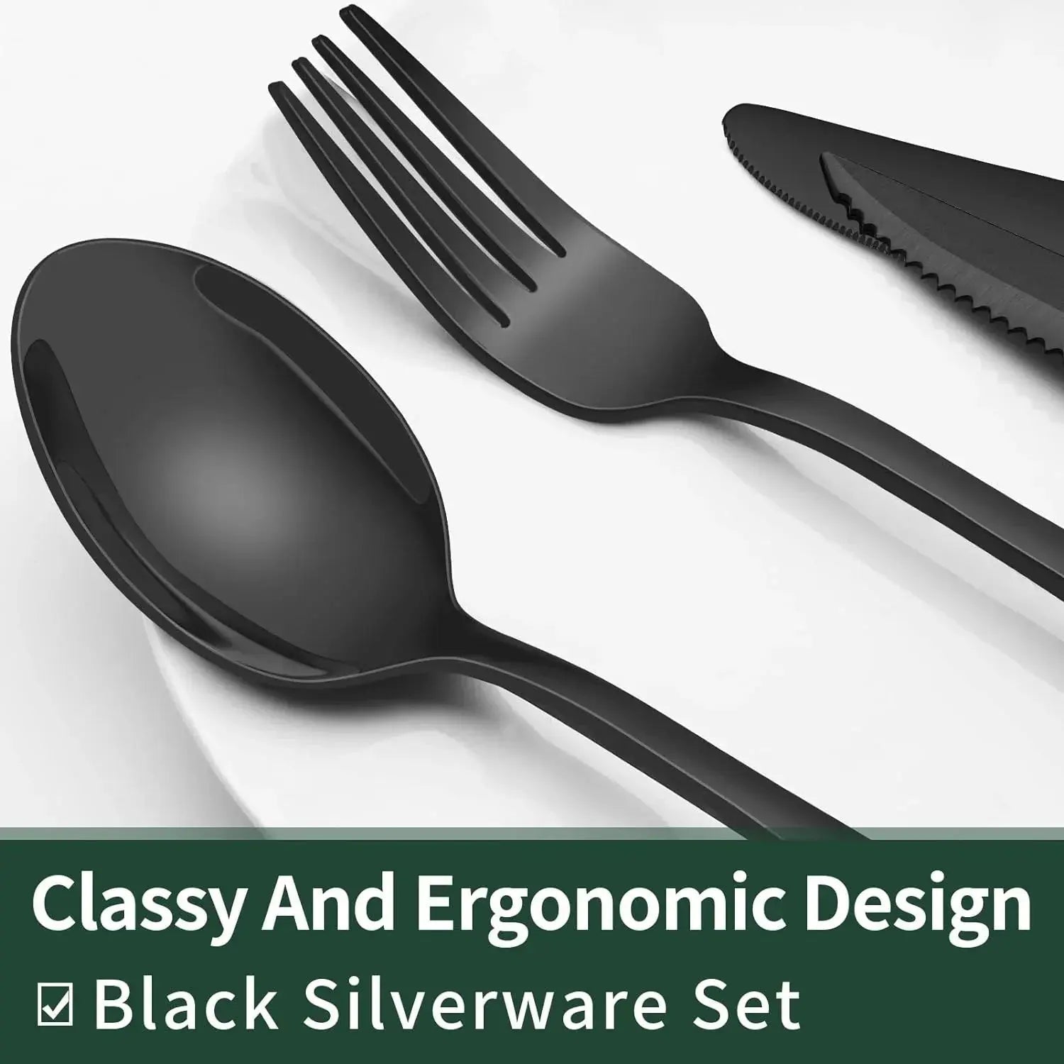 Cutlery Set | 24-Piece Matte Black Finish | Includes Steak Knives | CutleryCraft