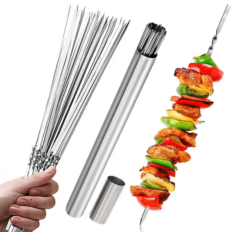 GrillMaster Pro – Premium Stainless Steel Skewers with Organizer Tube