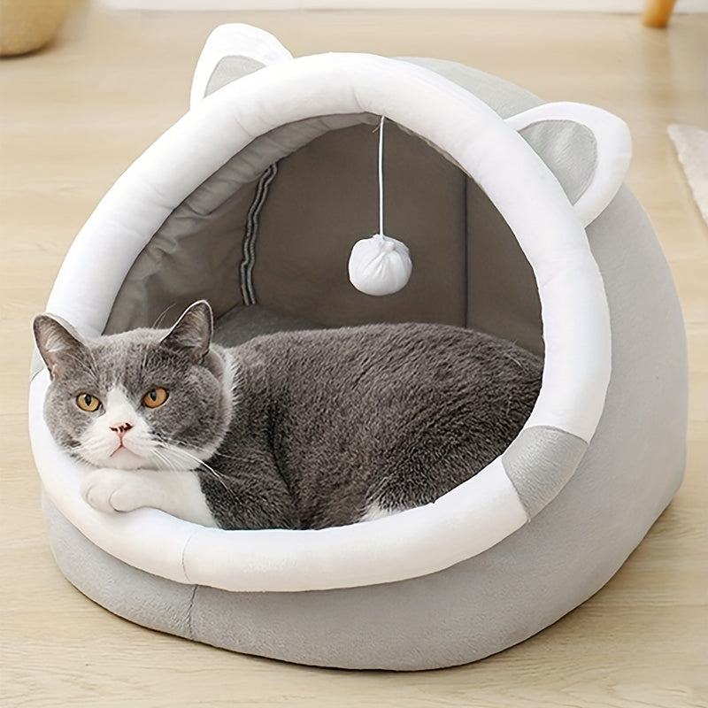 Snuggly Haven - Plush Cozy Cat Cave Bed for Ultimate Comfort