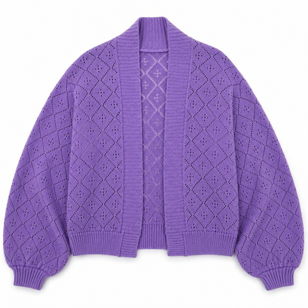 AerieLuxe™ – Hollow Knit Shawl Cardigan with Lantern Sleeves and Open Front