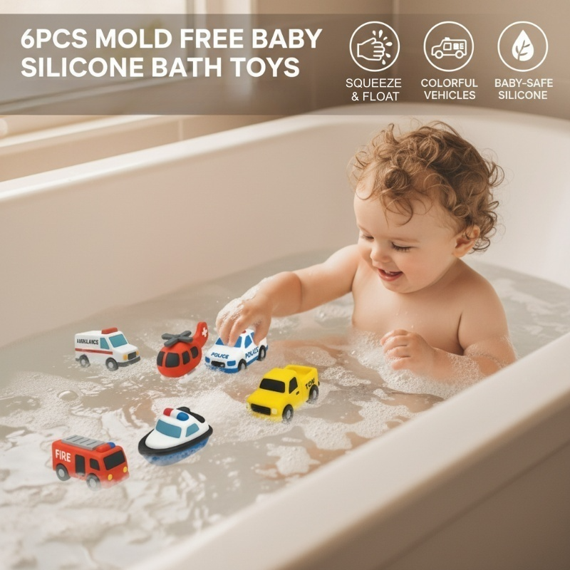 6-Piece Silicone Vehicle Bath Toy Collection