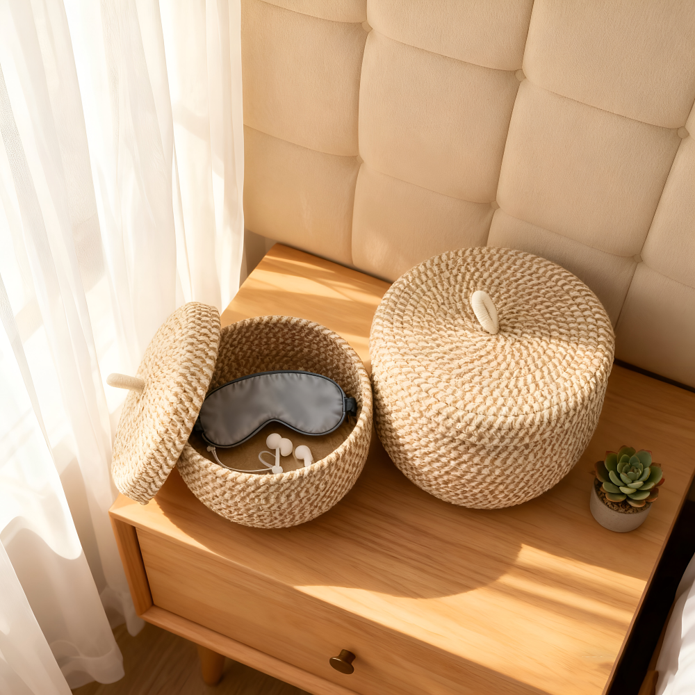 Handwoven Storage Basket | Round Wicker Basket | Boho Vibes | CasaWeave