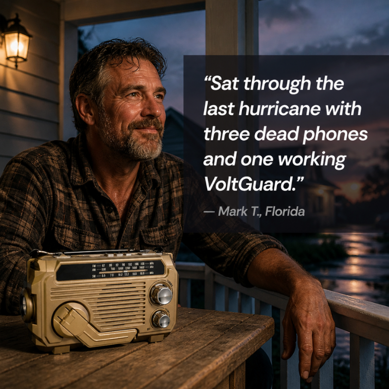 VoltGuard™ — Power Light, Radio, and SOS Via Crank, Sun, or USB