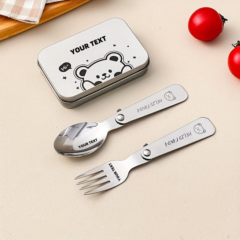 Compact Portable Cutlery Set with Folding Fork and Spoon