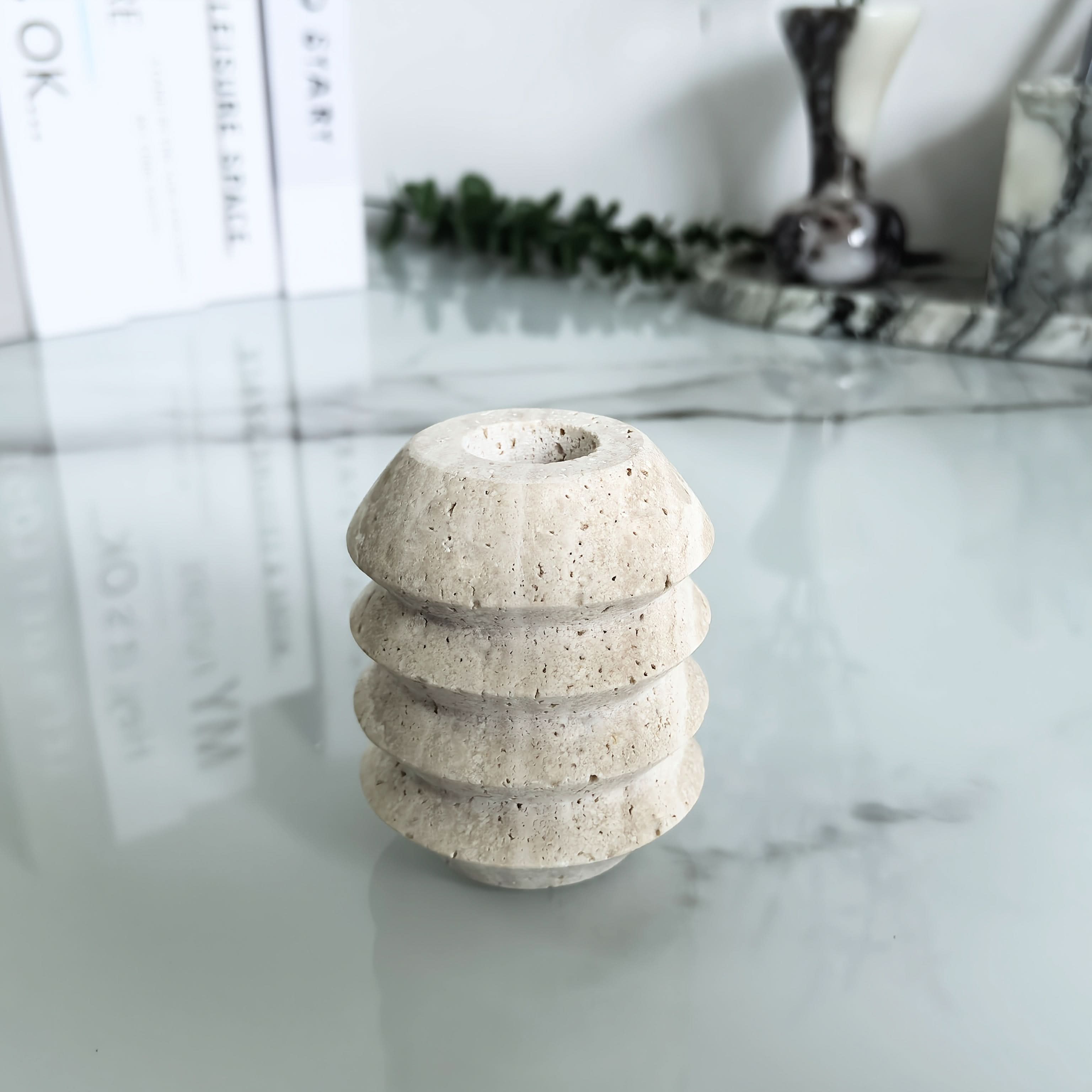 Natural Marble Candle Holder in Roman Travertine Style