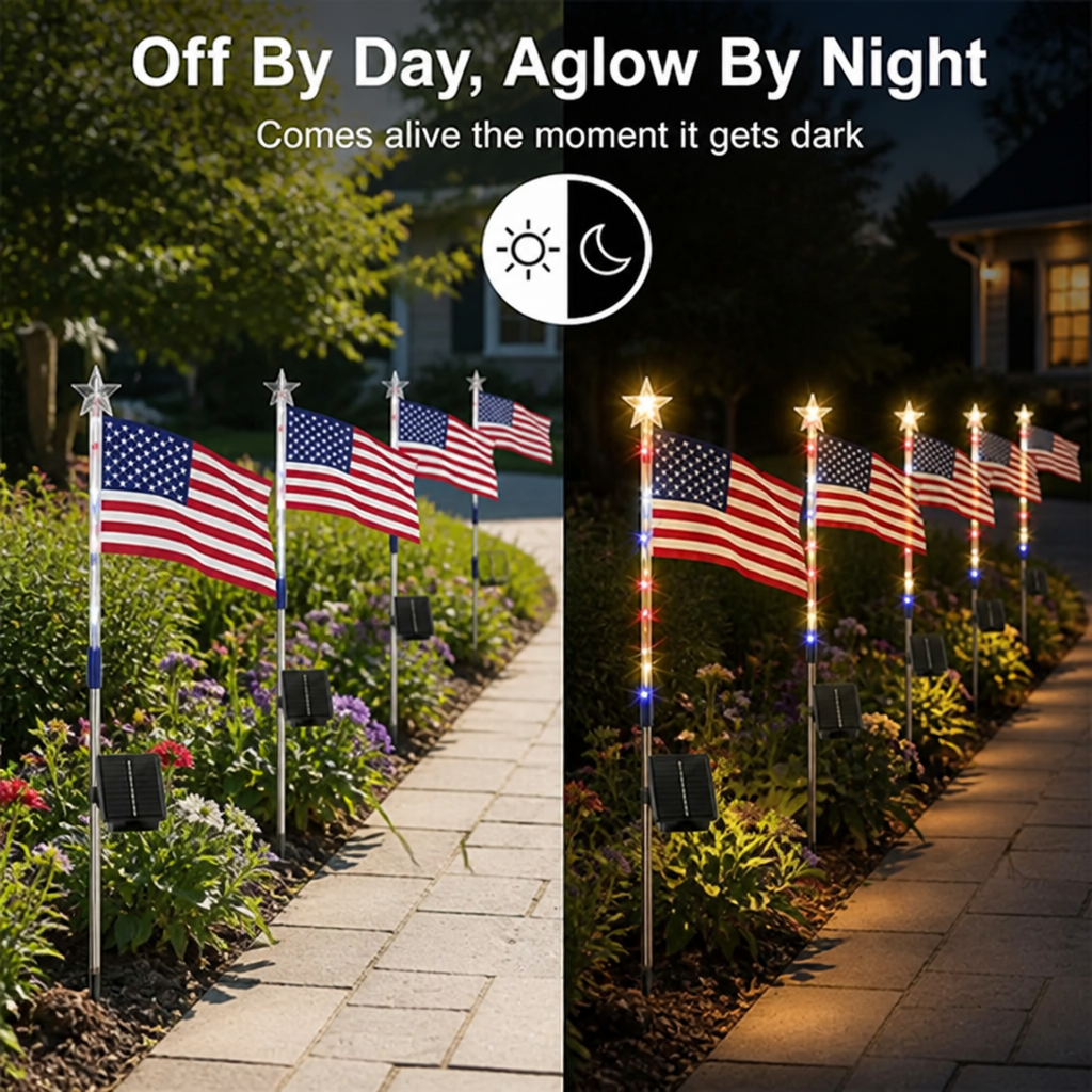 RadiantStar™ 8-Piece Flag Light Set — Ignite Your Patriotism with Effortless, All-Night Glory