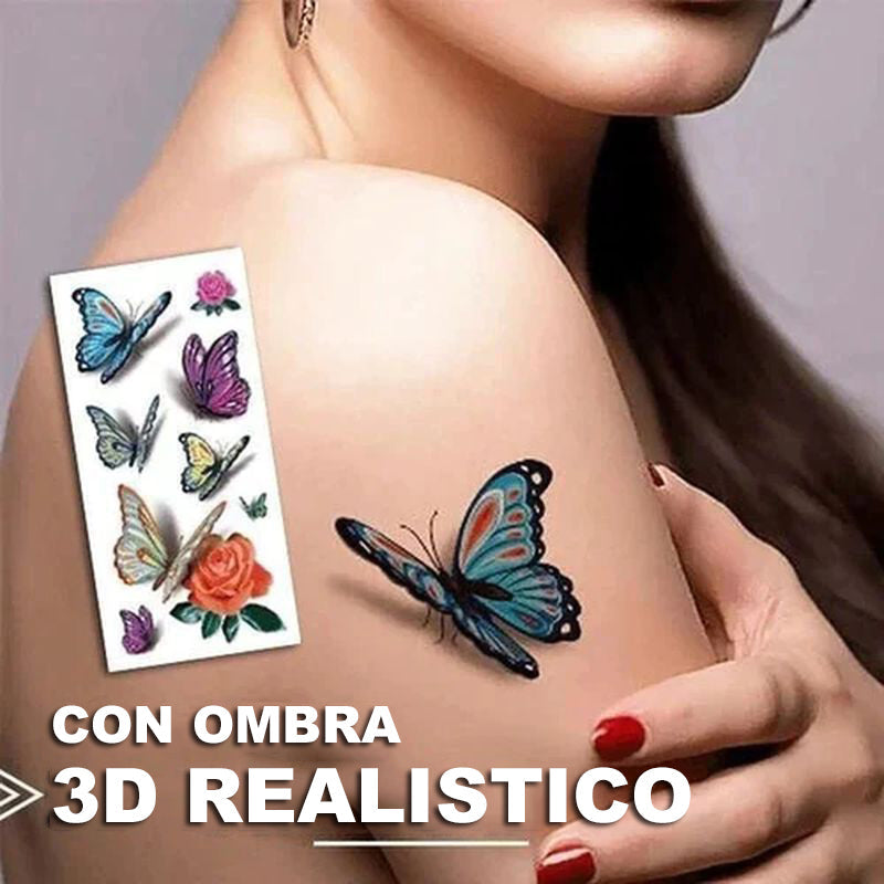 Flower and Butterfly Design 3D Temporary Tattoo Stickers