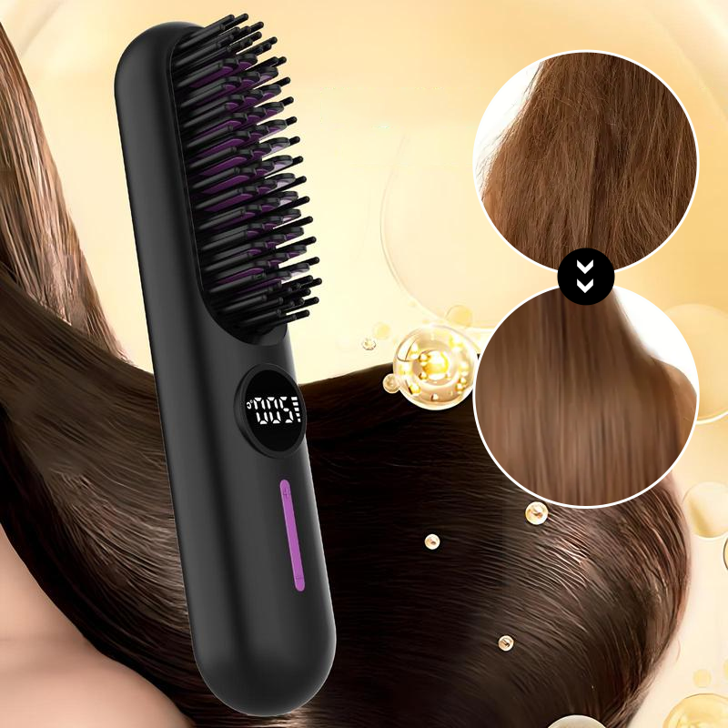 Temperature Display Cordless Hair Straightening Brush