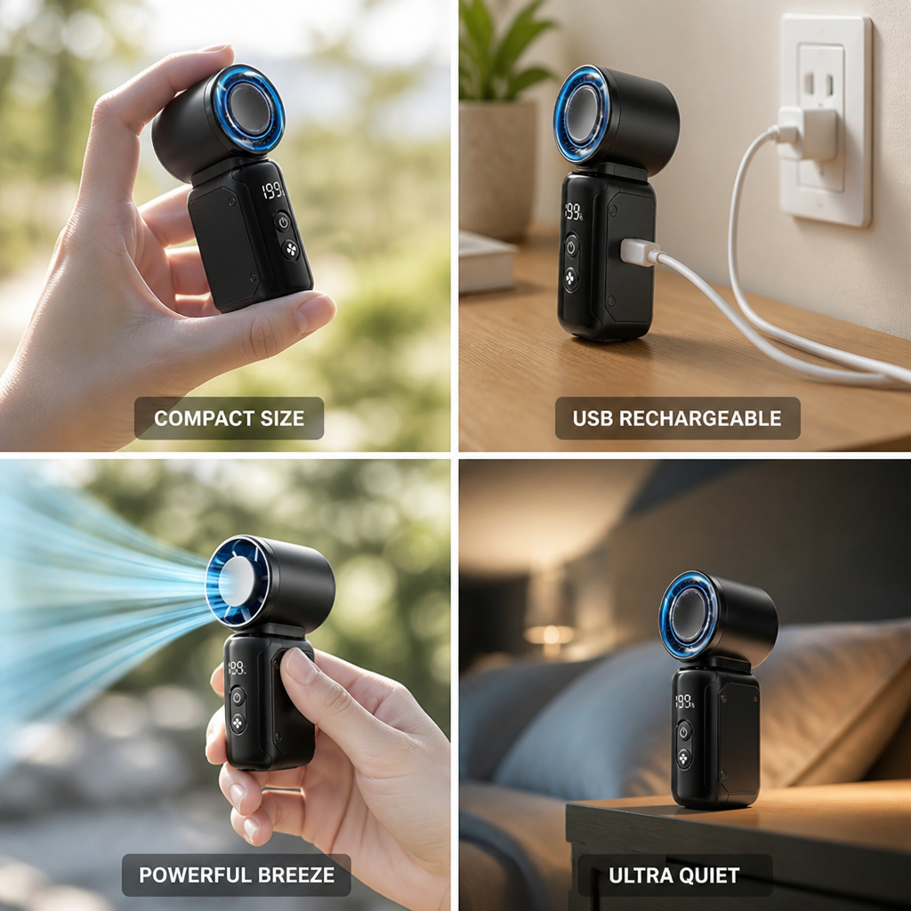Quiet USB Rechargeable Bladeless Handheld Fan