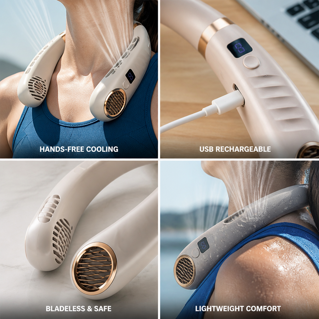 Wearable Leafless USB Rechargeable Neck Fan