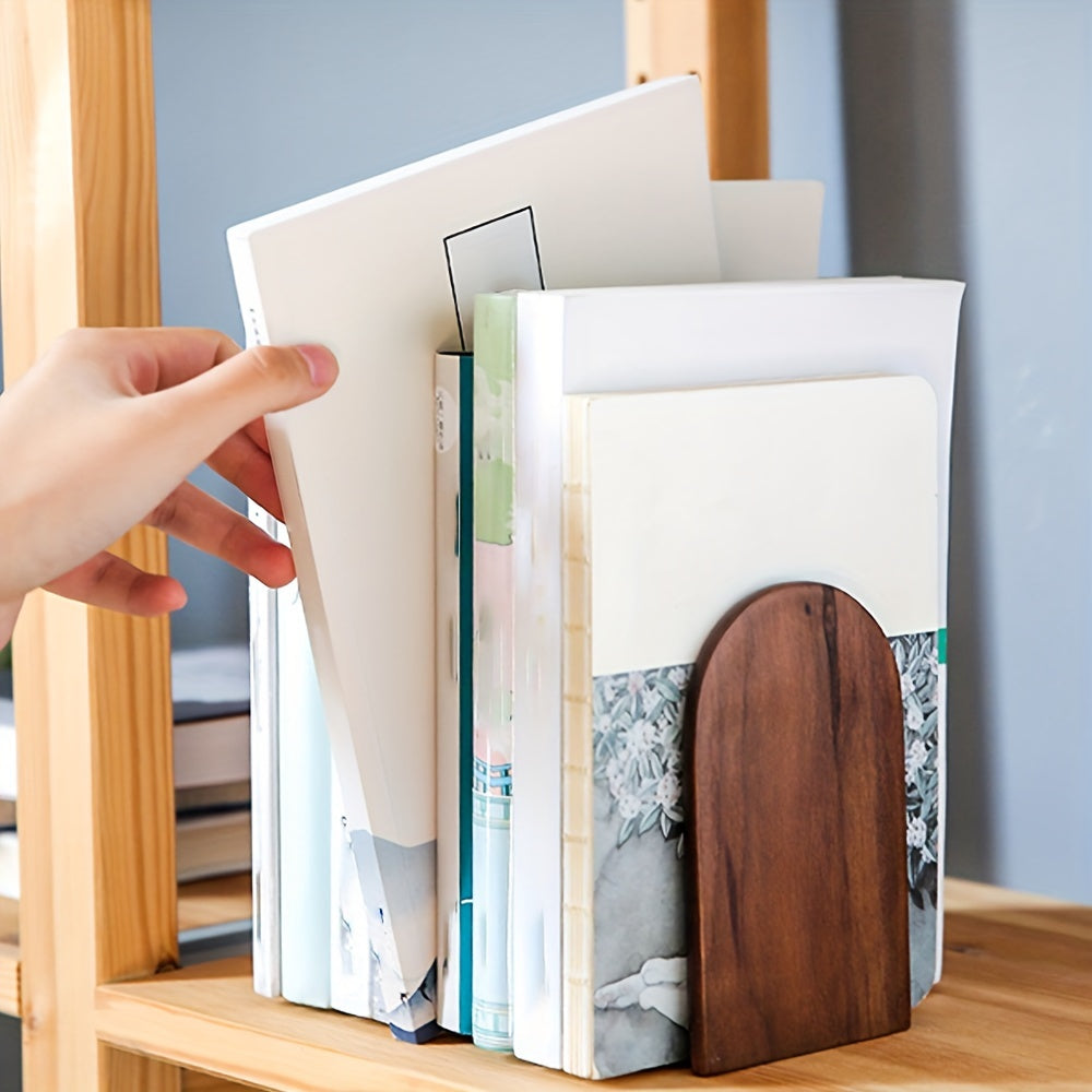 Sturdy Walnut Wood Bookends – Elegant Support for Your Shelves