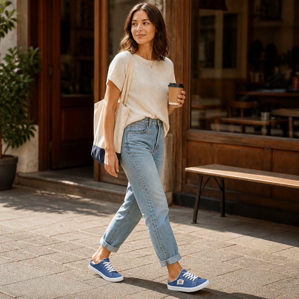 StridePulse™ – Casual Denim Mule Sneakers with Frayed Edges