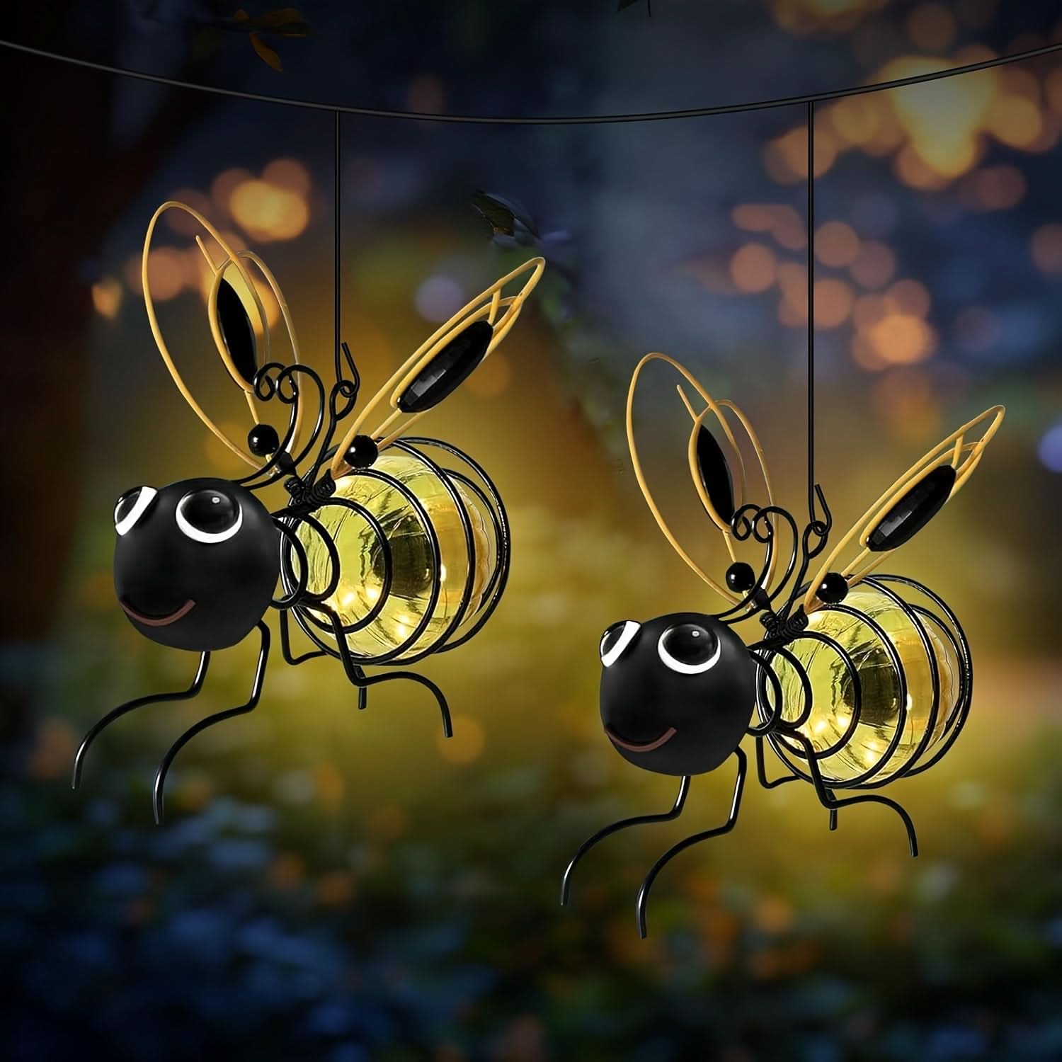 Solar-Powered Garden Light in Bee Design for Hanging Display